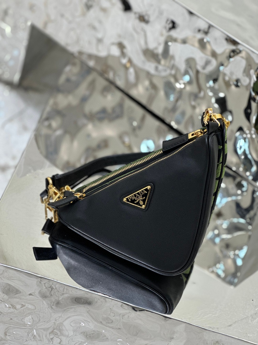 Prada Symbole Fabric Mini Bag Green/Grey For Women 11 in / 28 cm 1BC176_2FPN_F0G5R_V_OOO
