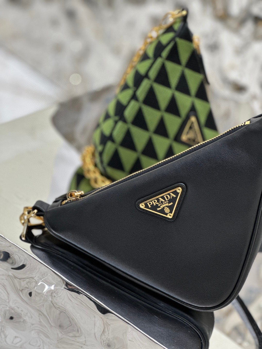 Prada Symbole Fabric Mini Bag Green/Grey For Women 11 in / 28 cm 1BC176_2FPN_F0G5R_V_OOO