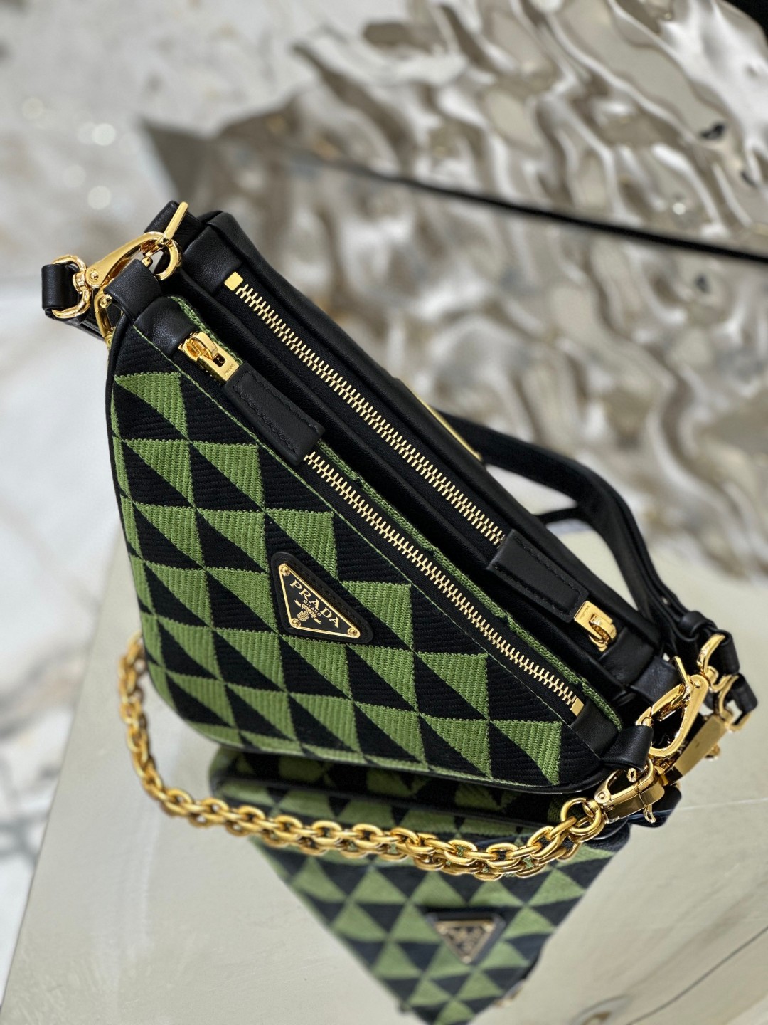 Prada Symbole Fabric Mini Bag Green/Grey For Women 11 in / 28 cm 1BC176_2FPN_F0G5R_V_OOO