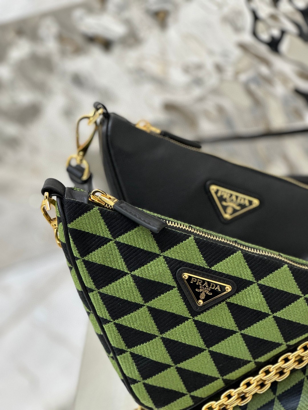 Prada Symbole Fabric Mini Bag Green/Grey For Women 11 in / 28 cm 1BC176_2FPN_F0G5R_V_OOO