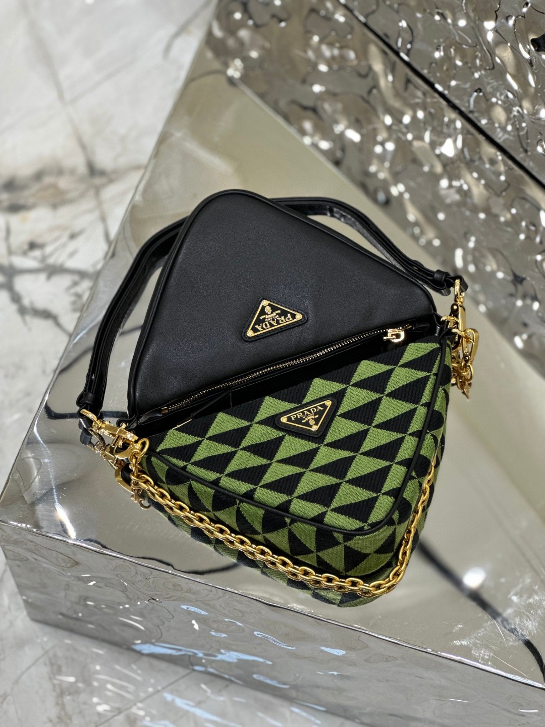Prada Symbole Fabric Mini Bag Green/Grey For Women 11 in / 28 cm 1BC176_2FPN_F0G5R_V_OOO