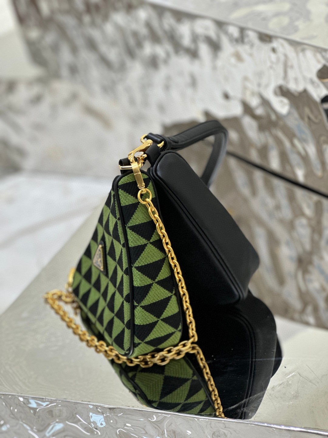 Prada Symbole Fabric Mini Bag Green/Grey For Women 11 in / 28 cm 1BC176_2FPN_F0G5R_V_OOO
