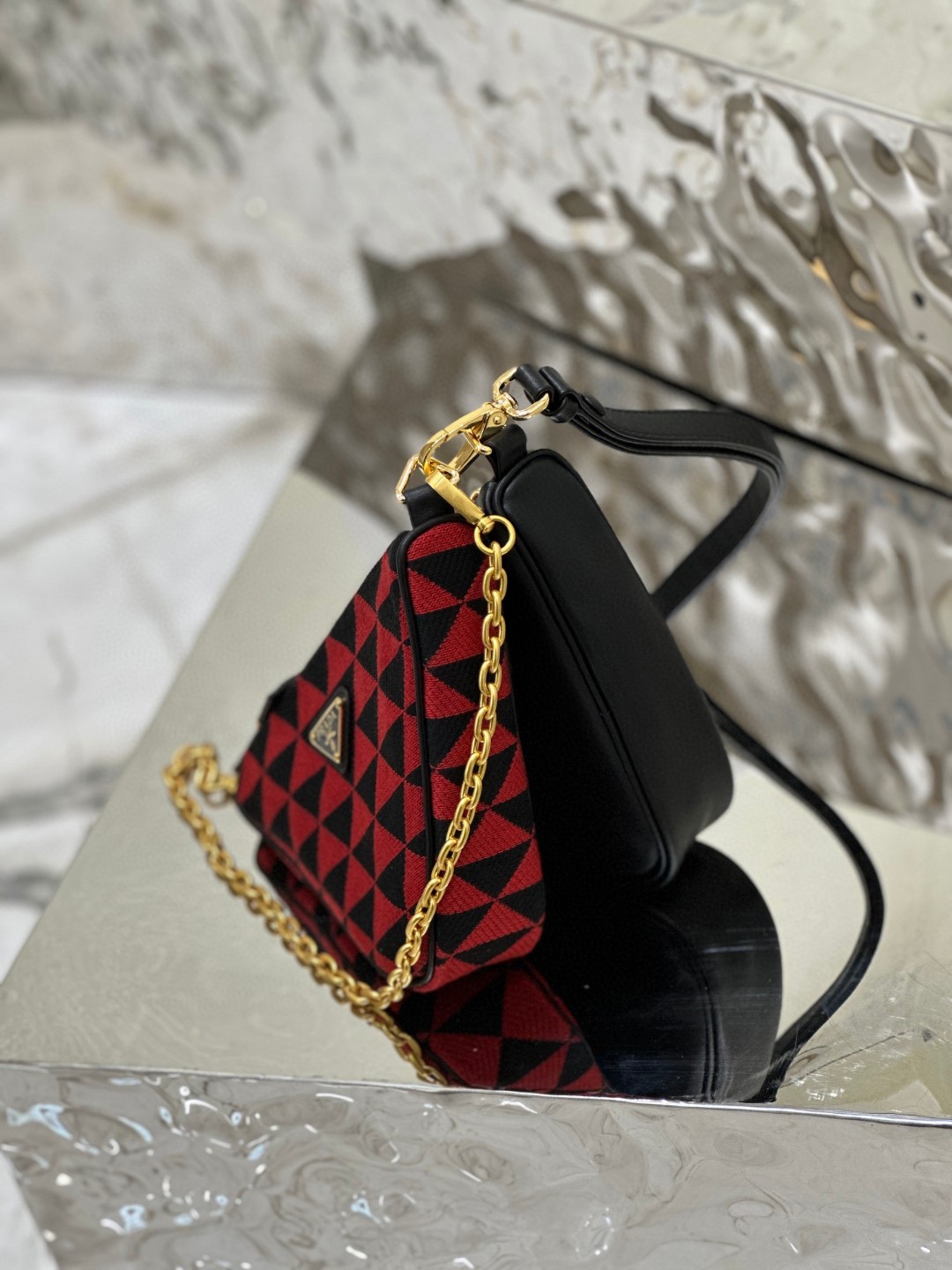Prada Symbole Fabric Mini Bag Red/Beige For Women 11 in / 28 cm 1BC176_2FPN_F0V1I_V_OOO