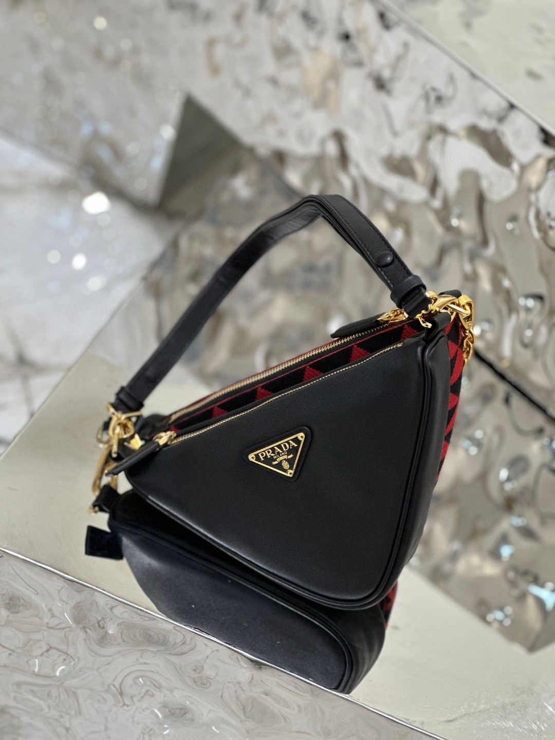 Prada Symbole Fabric Mini Bag Red/Beige For Women 11 in / 28 cm 1BC176_2FPN_F0V1I_V_OOO