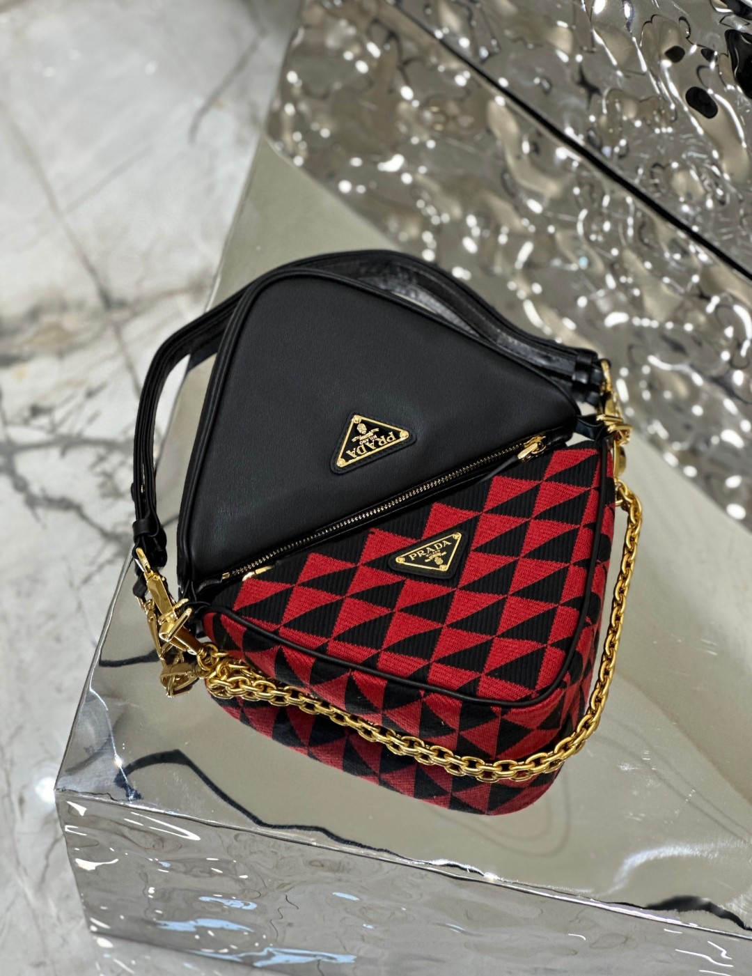 Prada Symbole Fabric Mini Bag Red/Beige For Women 11 in / 28 cm 1BC176_2FPN_F0V1I_V_OOO