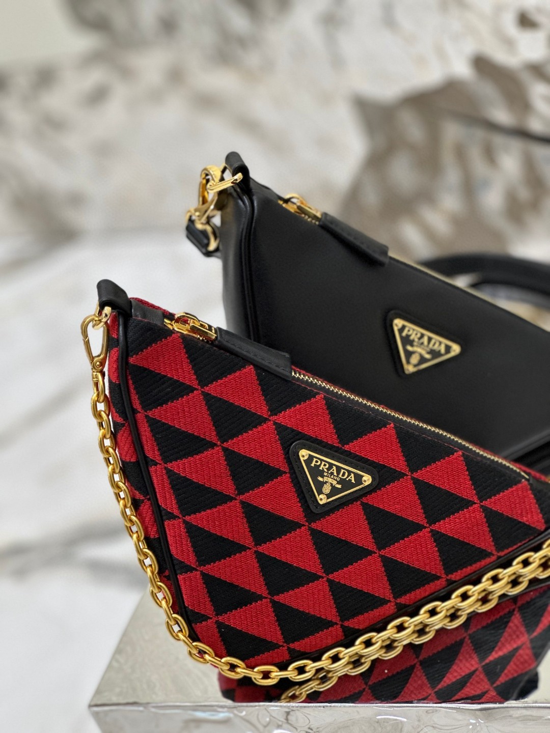 Prada Symbole Fabric Mini Bag Red/Beige For Women 11 in / 28 cm 1BC176_2FPN_F0V1I_V_OOO