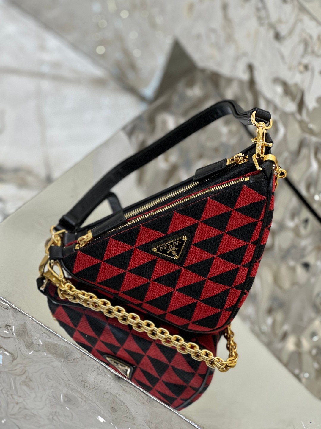 Prada Symbole Fabric Mini Bag Red/Beige For Women 11 in / 28 cm 1BC176_2FPN_F0V1I_V_OOO