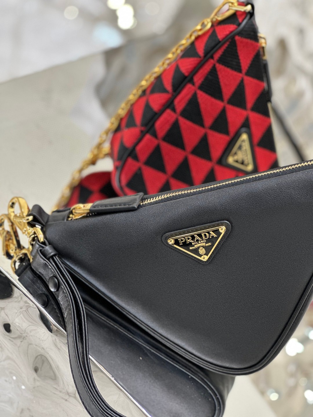 Prada Symbole Fabric Mini Bag Red/Beige For Women 11 in / 28 cm 1BC176_2FPN_F0V1I_V_OOO