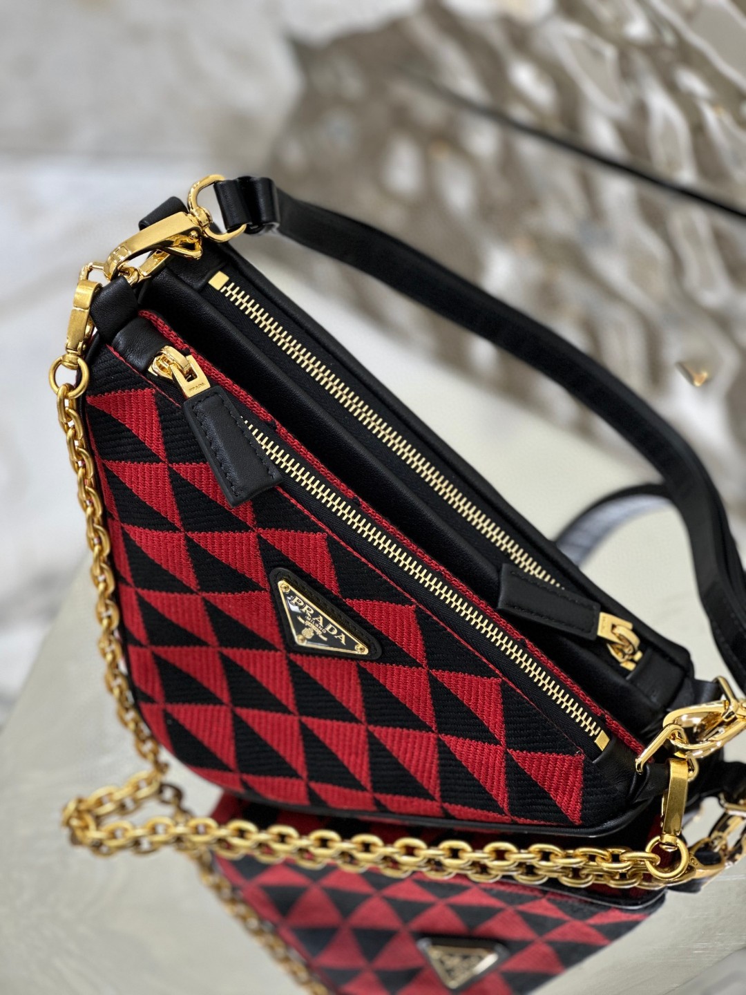 Prada Symbole Fabric Mini Bag Red/Beige For Women 11 in / 28 cm 1BC176_2FPN_F0V1I_V_OOO