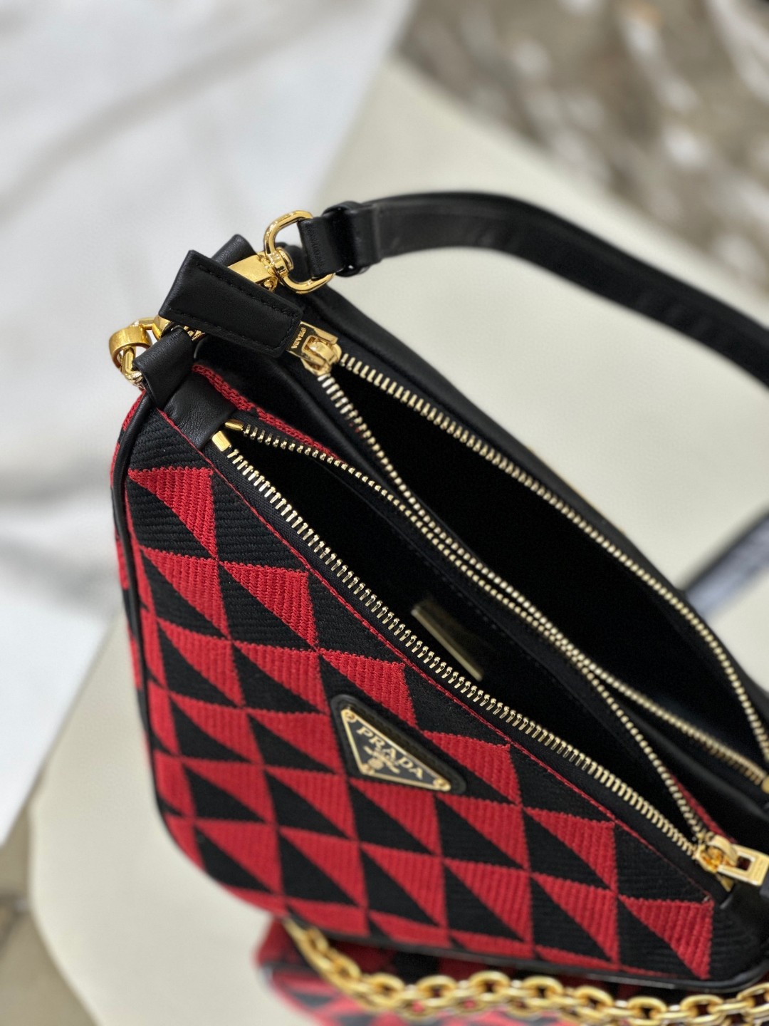 Prada Symbole Fabric Mini Bag Red/Beige For Women 11 in / 28 cm 1BC176_2FPN_F0V1I_V_OOO