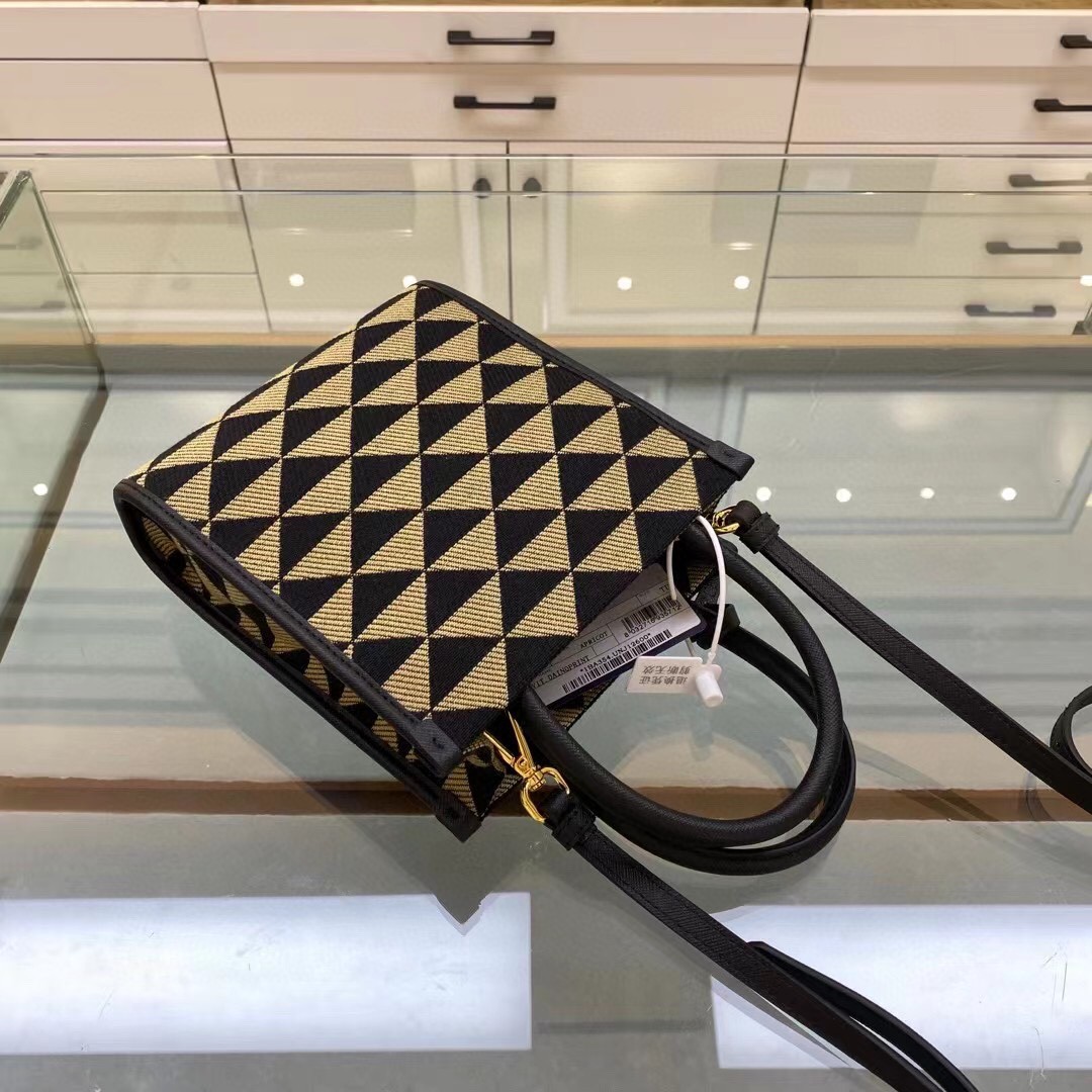 Prada Symbole Jacquard Fabric Micro Bag Black/Beige For Women, Women’s Bags 7.5in/19cm 1BA355_2FKL_F0Y30_V_OOO