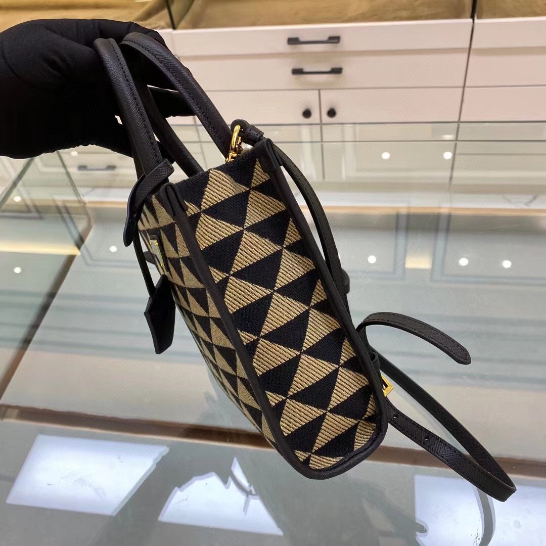 Prada Symbole Jacquard Fabric Micro Bag Black/Beige For Women, Women’s Bags 7.5in/19cm 1BA355_2FKL_F0Y30_V_OOO