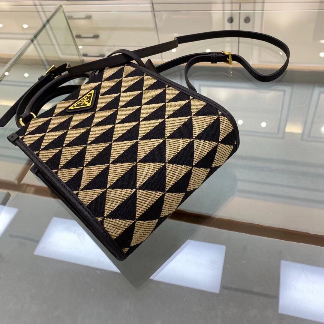 Prada Symbole Jacquard Fabric Micro Bag Black/Beige For Women, Women’s Bags 7.5in/19cm 1BA355_2FKL_F0Y30_V_OOO