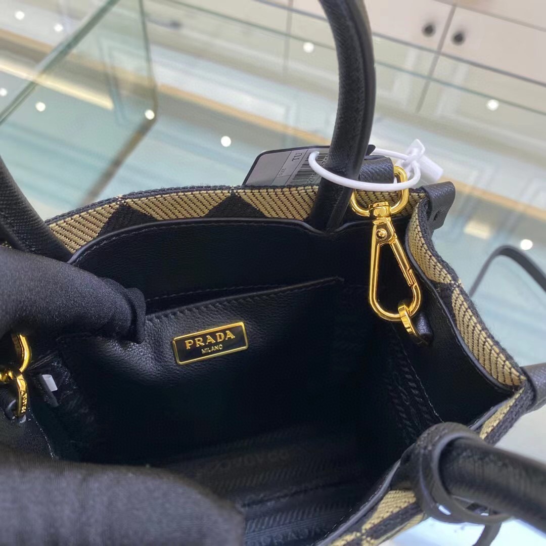 Prada Symbole Jacquard Fabric Micro Bag Black/Beige For Women, Women’s Bags 7.5in/19cm 1BA355_2FKL_F0Y30_V_OOO
