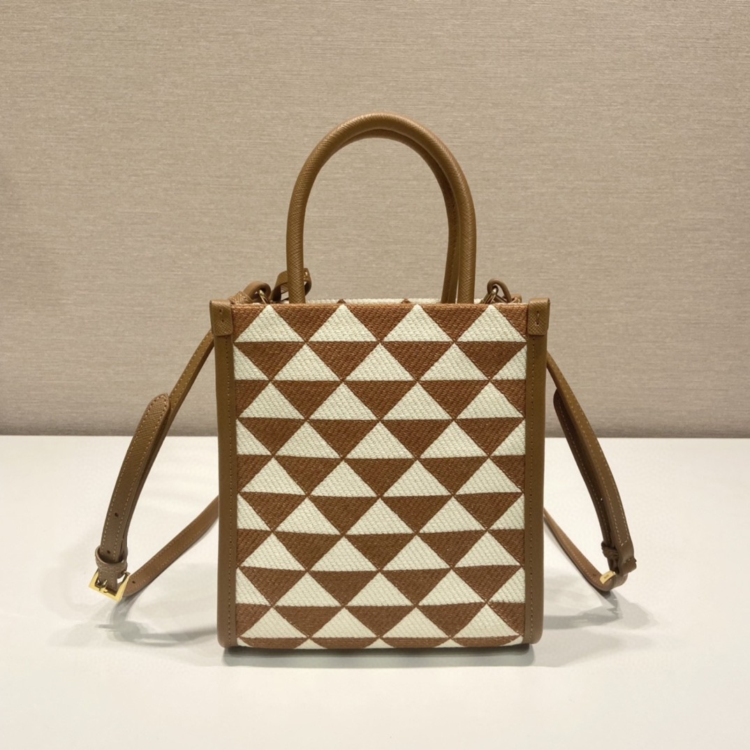 Prada Symbole Jacquard Fabric Micro Bag Brown/White For Women, Women’s Bags 7.5in/19cm 1BA355_2FKL_F0I0U_V_OOO