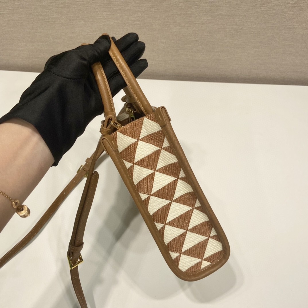 Prada Symbole Jacquard Fabric Micro Bag Brown/White For Women, Women’s Bags 7.5in/19cm 1BA355_2FKL_F0I0U_V_OOO