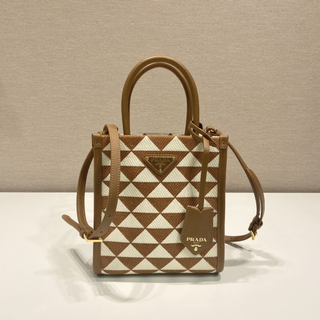 Prada Symbole Jacquard Fabric Micro Bag Brown/White For Women, Women’s Bags 7.5in/19cm 1BA355_2FKL_F0I0U_V_OOO