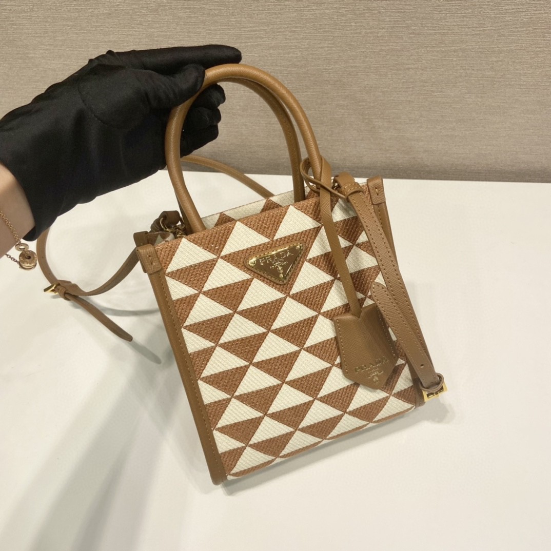 Prada Symbole Jacquard Fabric Micro Bag Brown/White For Women, Women’s Bags 7.5in/19cm 1BA355_2FKL_F0I0U_V_OOO