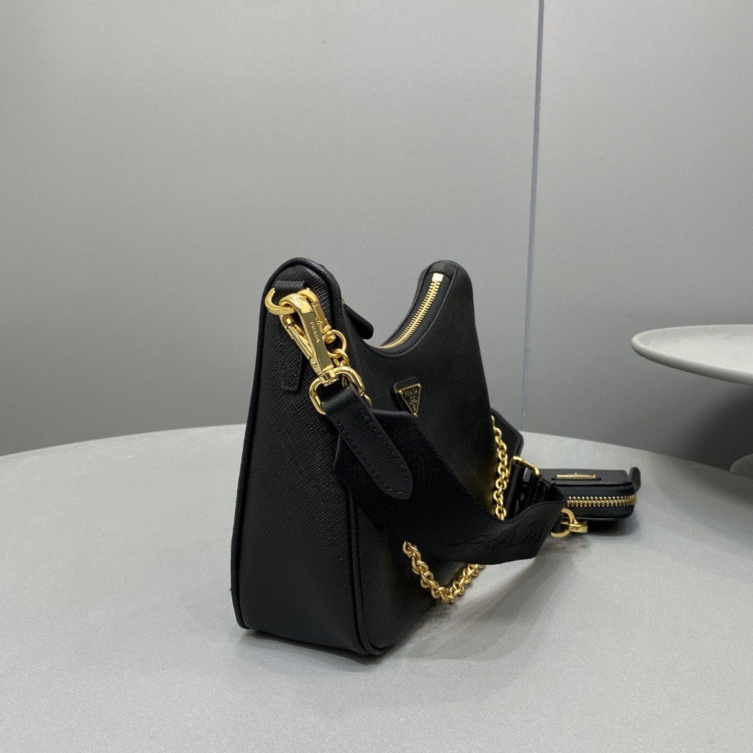 Prada System Nappa Patchwork Shoulder Bag Black For Women, Women’s Bags 9.4in/24cm