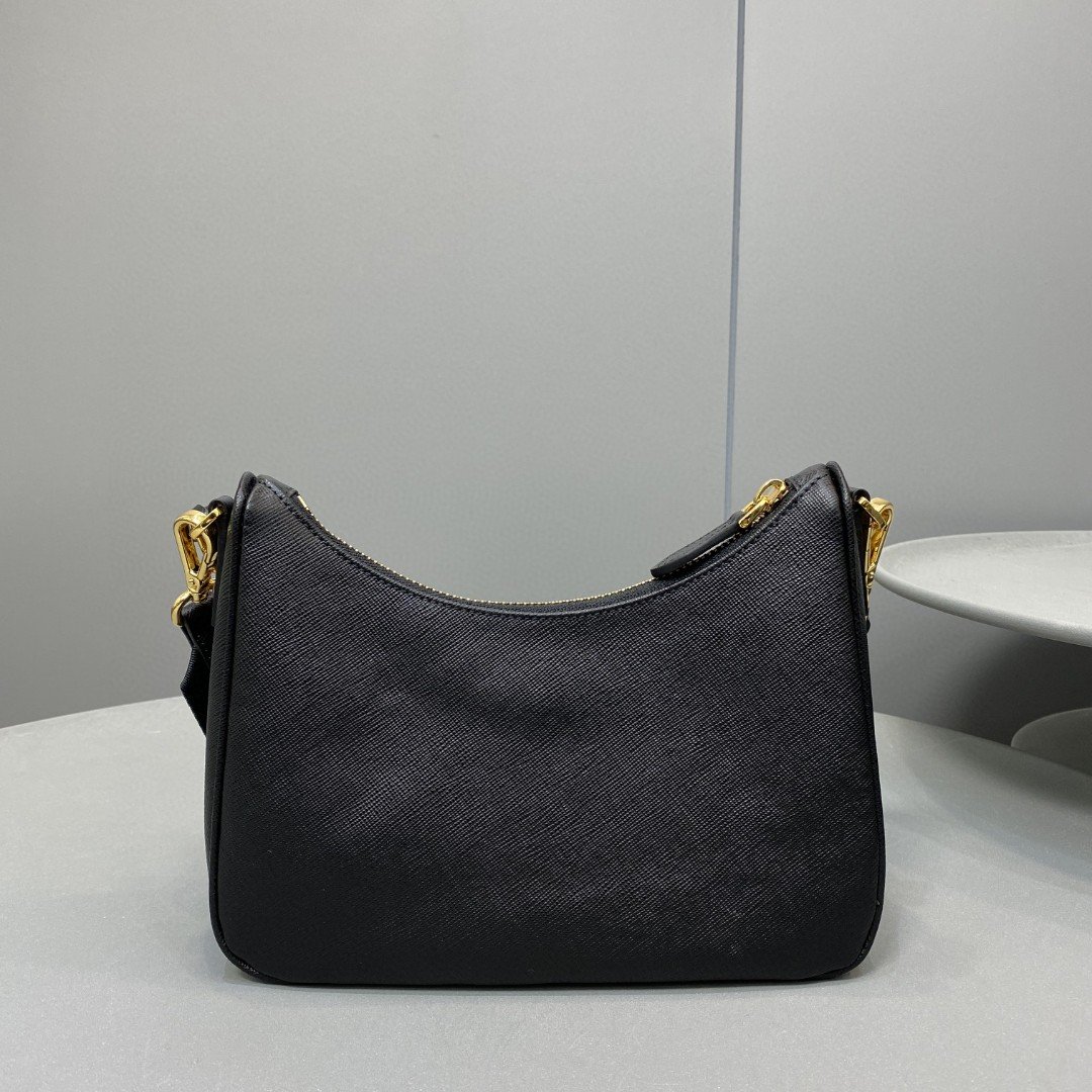 Prada System Nappa Patchwork Shoulder Bag Black For Women, Women’s Bags 9.4in/24cm