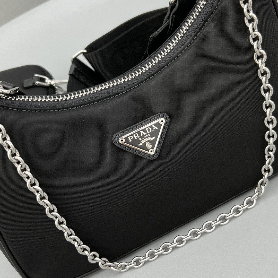 Prada System Nappa Patchwork Shoulder Bag Black For Women, Women’s Bags 9.4in/24cm