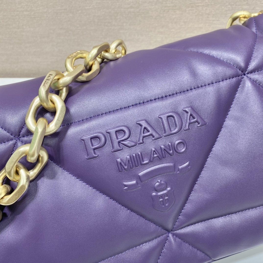 Prada System Nappa Patchwork Shoulder Bag Purple For Women, Women’s Bags 7.5in/19cm