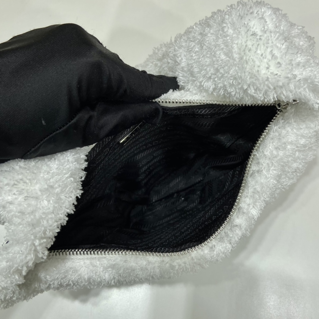Prada Terrycloth Pouch White For Women, Women’s Bags 10in/26cm