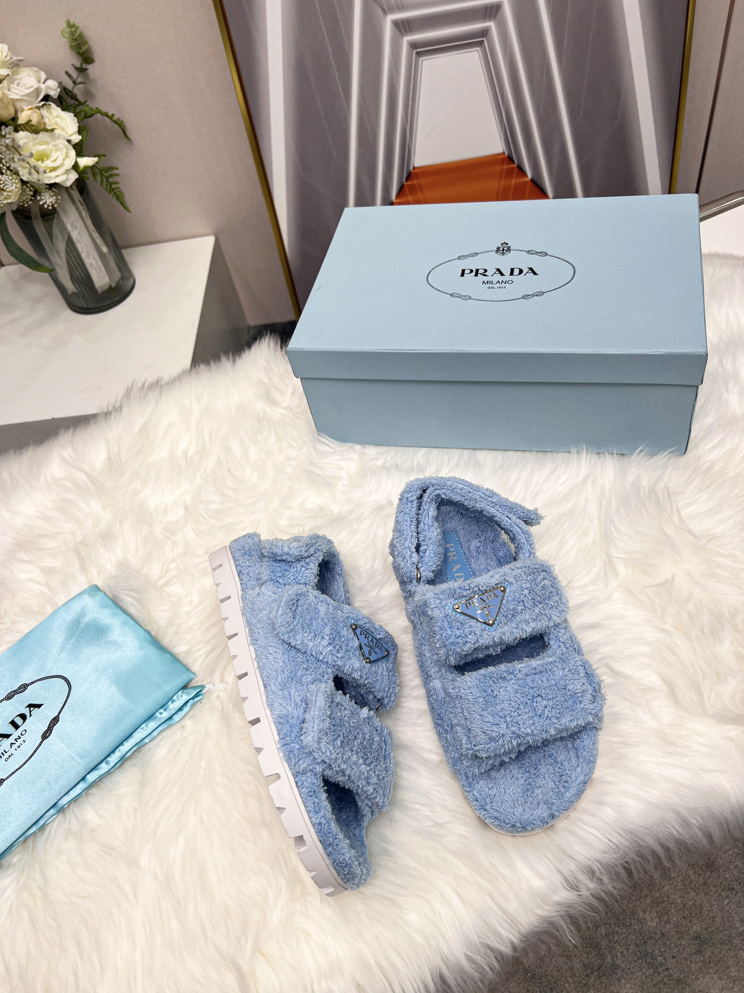 Prada Terrycloth Sandals Blue For Women 0.8in/20mm PRD 1X737M_H39_F0076_F_D020