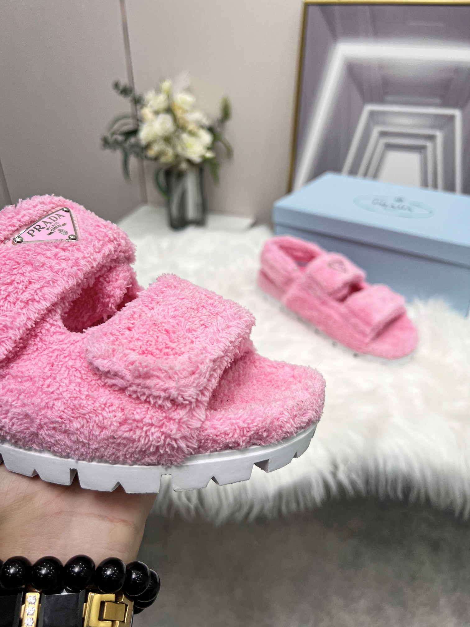 Prada Terrycloth Sandals Pink For Women 0.8in/20mm PRD 1X737M_H39_F0442_F_D020