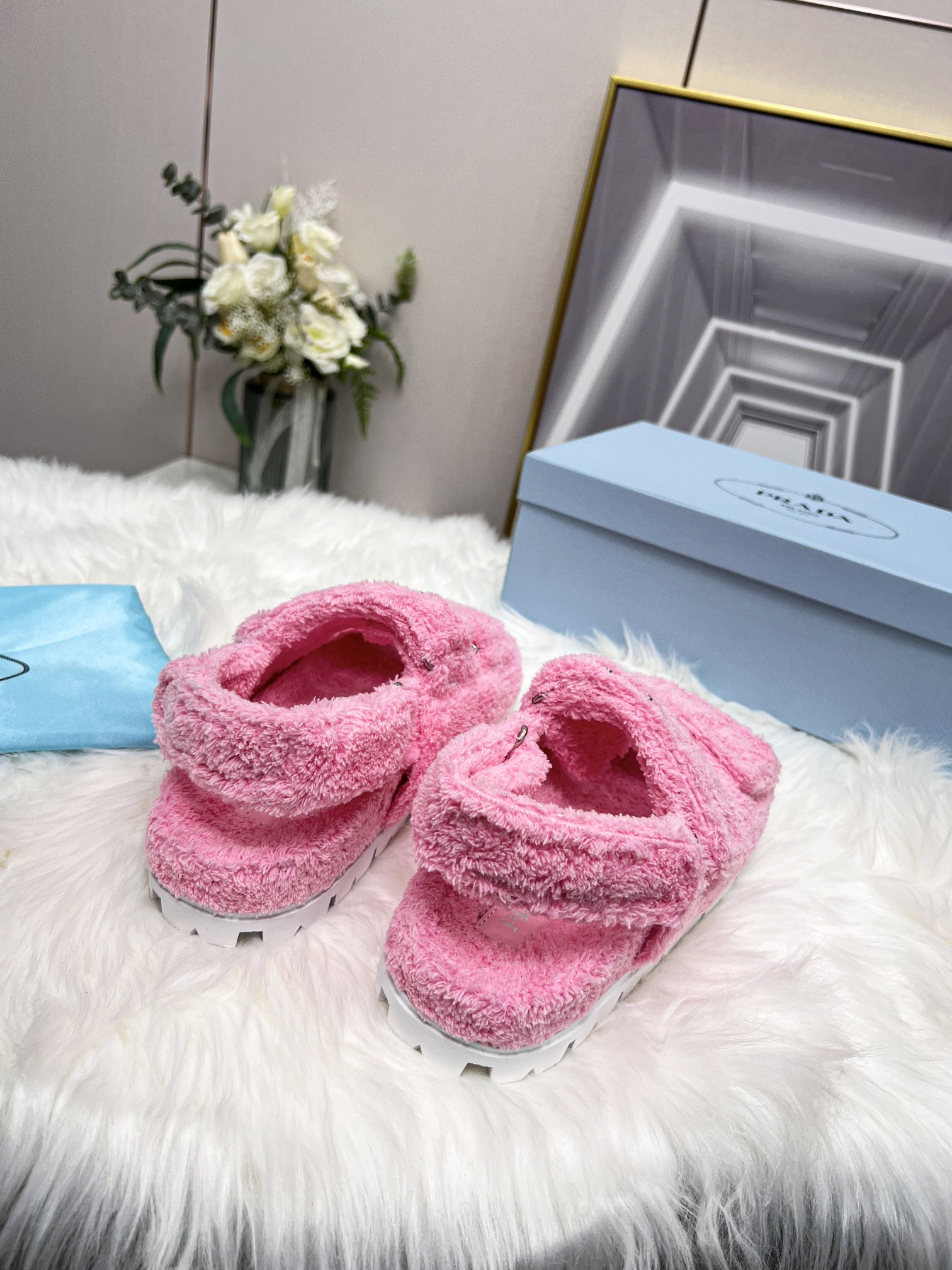 Prada Terrycloth Sandals Pink For Women 0.8in/20mm PRD 1X737M_H39_F0442_F_D020