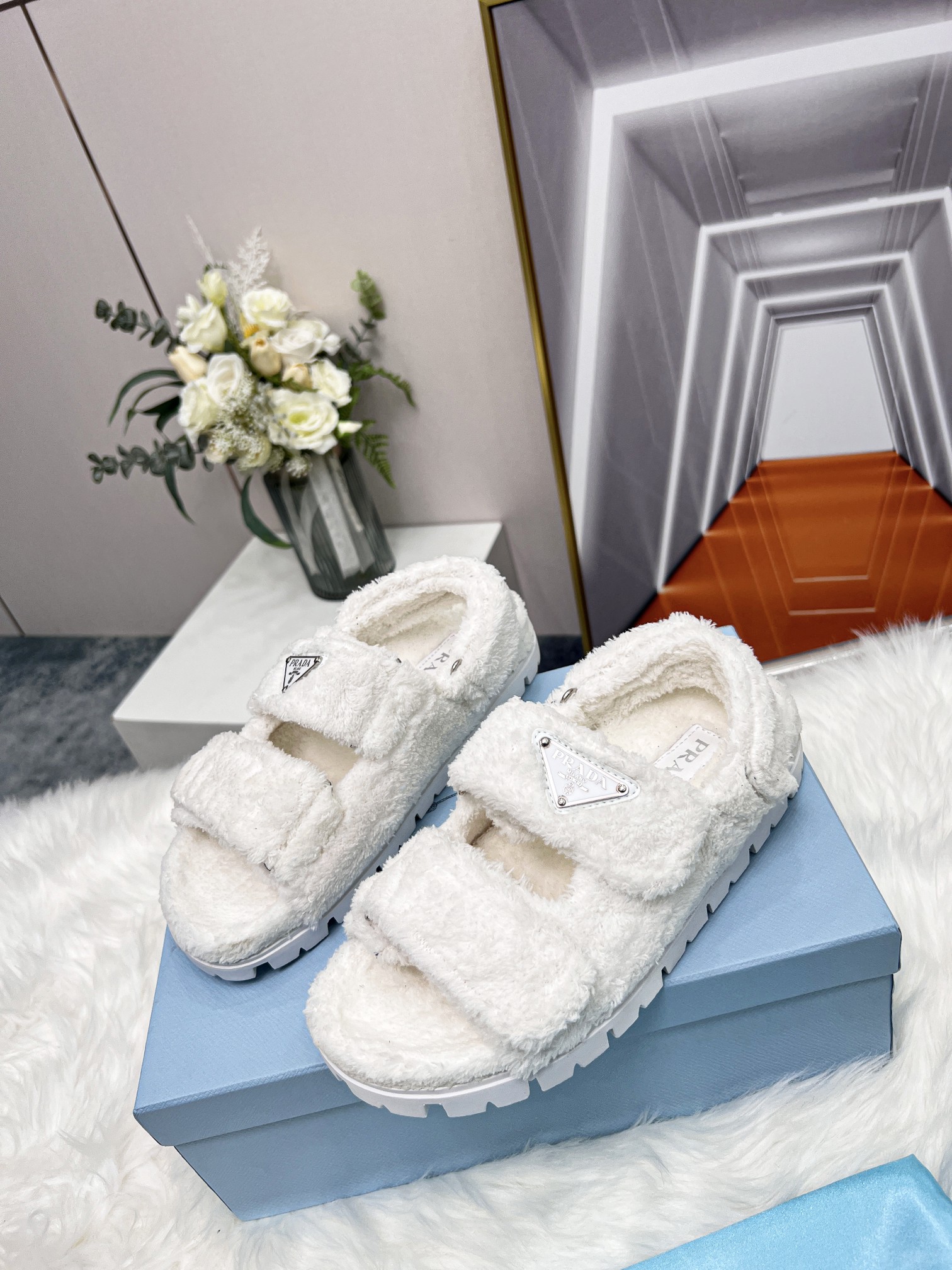 Prada Terrycloth Sandals White For Women 0.8in/20mm PRD  1X737M_H39_F0009_F_D020