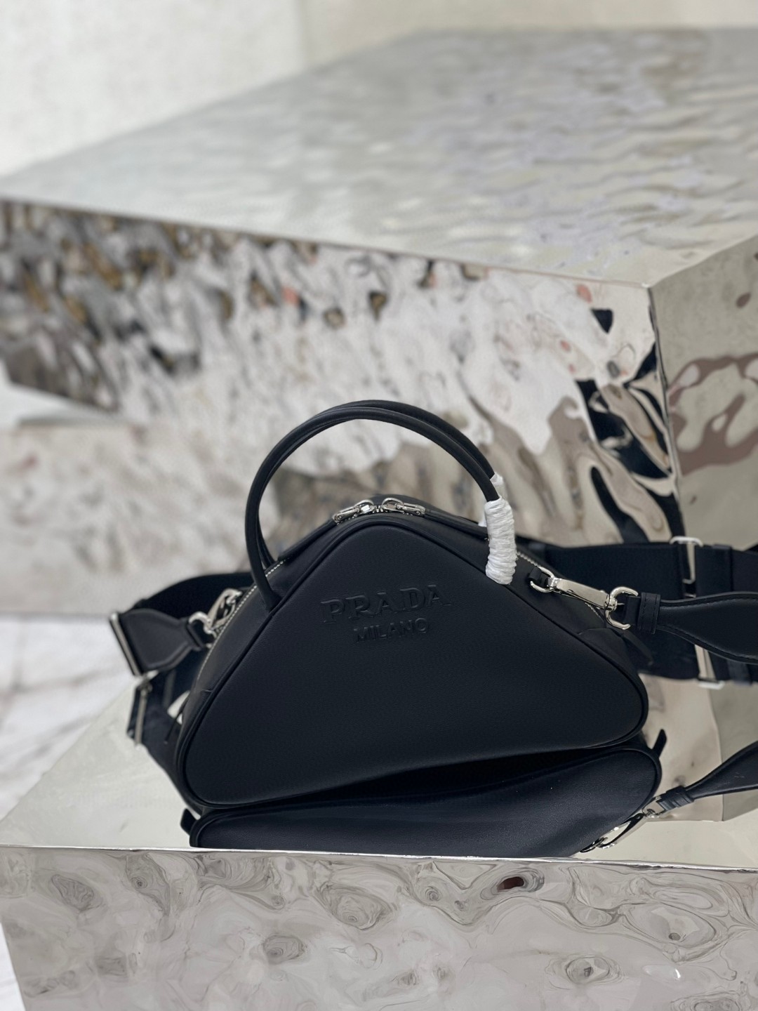Prada Triangle Bag White/Black For Women 9.8 in / 25 cm 1BB082_2BYA_F0009_V_NEO