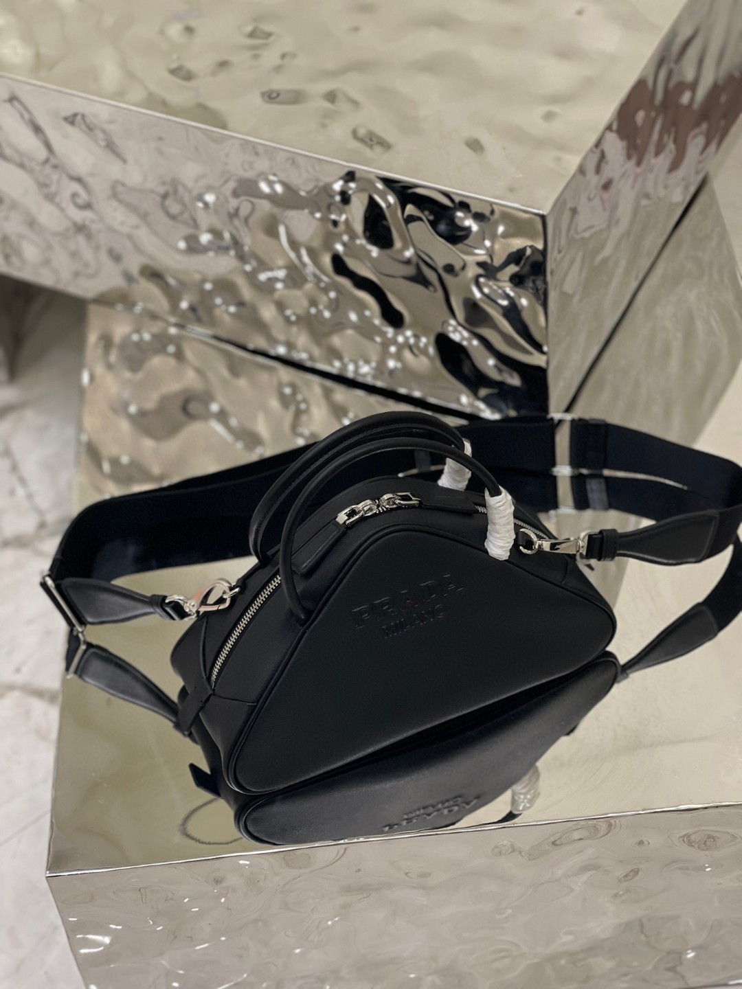Prada Triangle Bag White/Black For Women 9.8 in / 25 cm 1BB082_2BYA_F0009_V_NEO