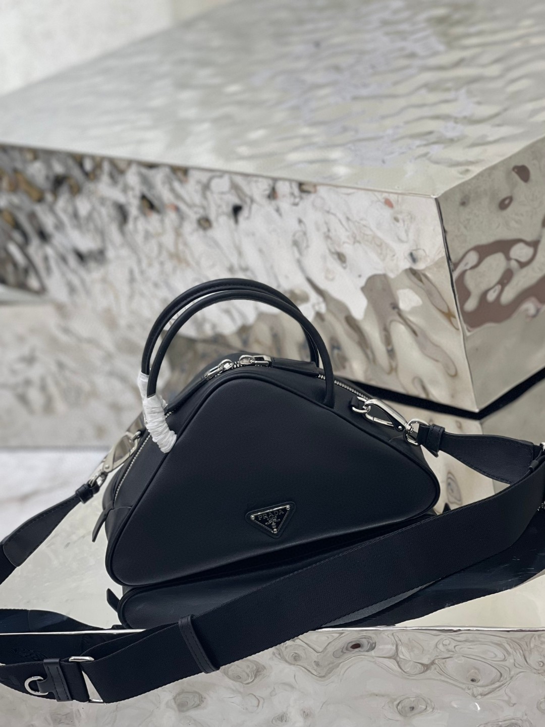Prada Triangle Bag White/Black For Women 9.8 in / 25 cm 1BB082_2BYA_F0009_V_NEO