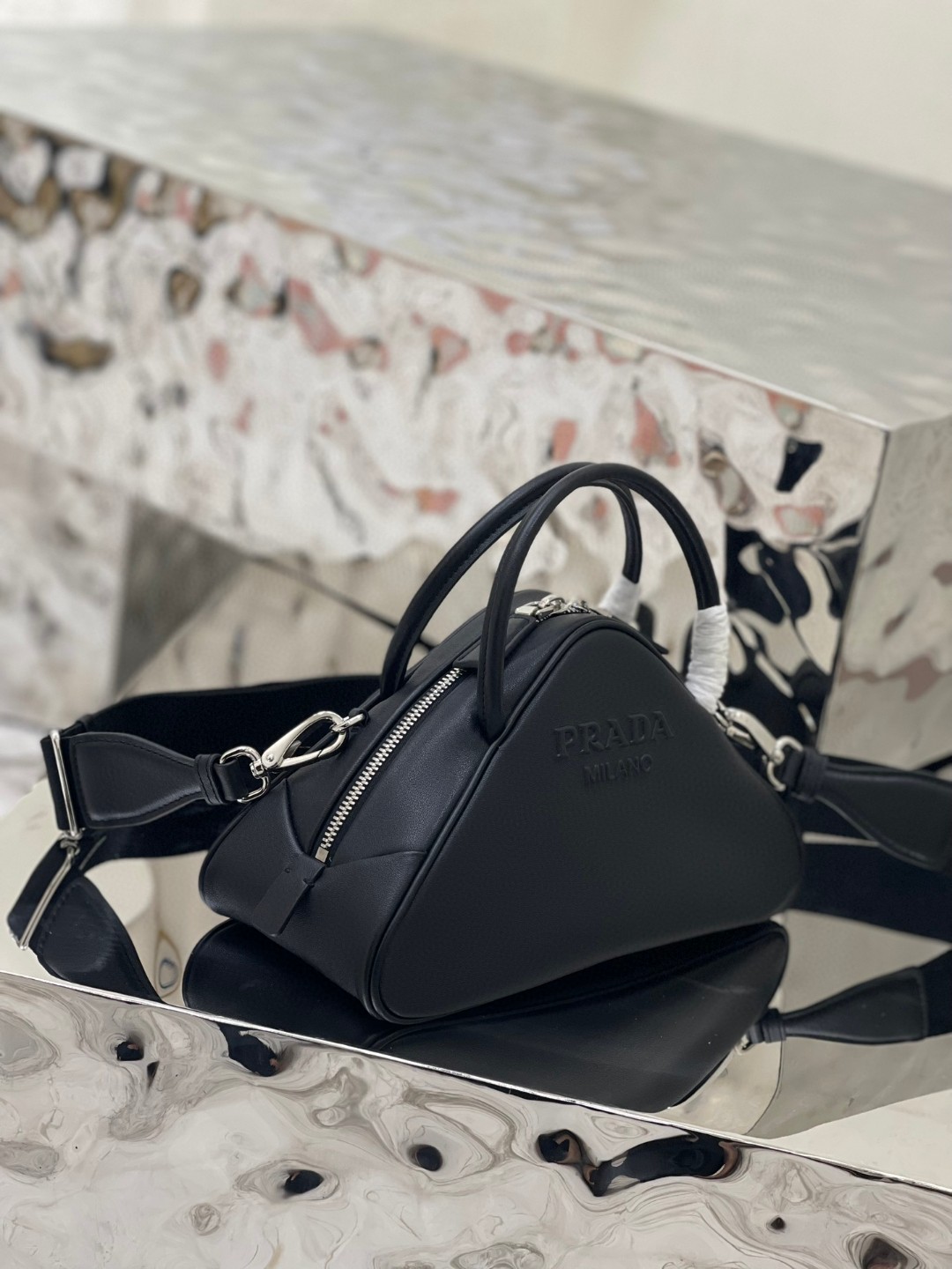 Prada Triangle Bag White/Black For Women 9.8 in / 25 cm 1BB082_2BYA_F0009_V_NEO