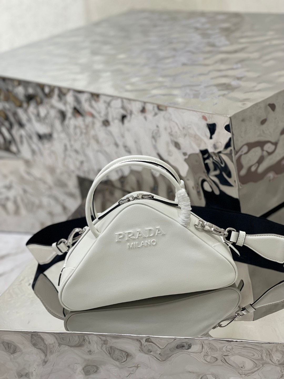 Prada Triangle Bag White/Black For Women 9.8 in / 25 cm 1BB082_2BYA_F0009_V_NEO