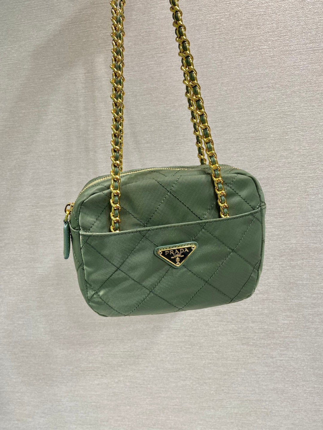 Prada Vintage Chain Rhombus Bag Brown/ Green Khaki For Women 7.5 in / 19 cm