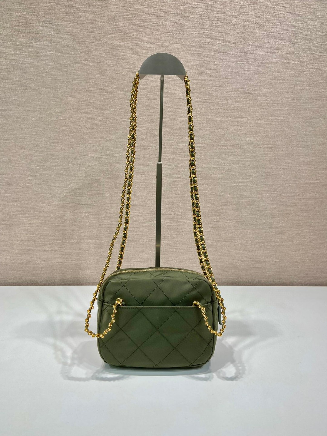 Prada Vintage Chain Rhombus Bag Brown/ Green Khaki For Women 7.5 in / 19 cm