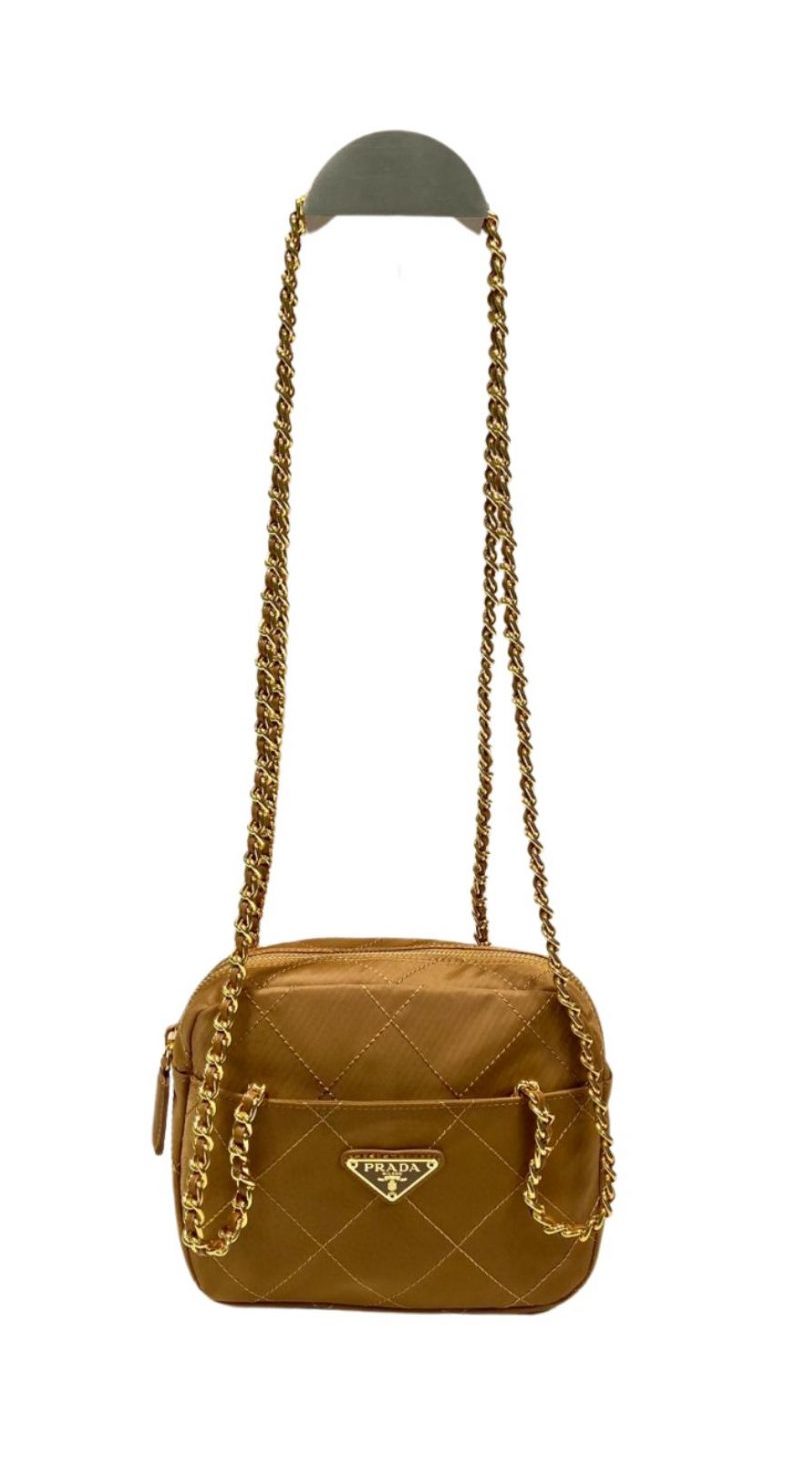 Prada Vintage Chain Rhombus Bag Brown/ Green Khaki For Women 7.5 in / 19 cm