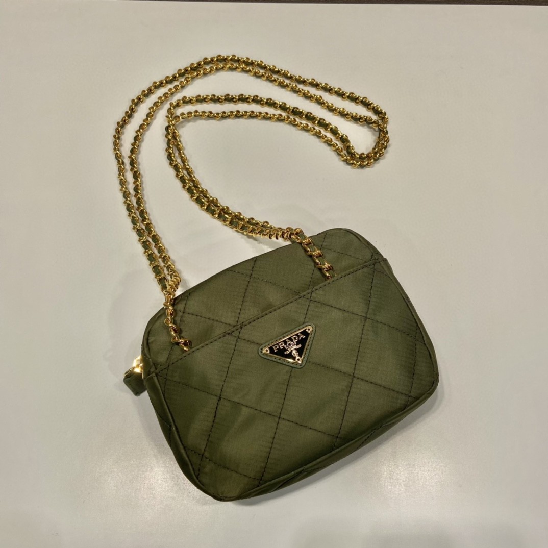 Prada Vintage Chain Rhombus Bag Brown/ Green Khaki For Women 7.5 in / 19 cm
