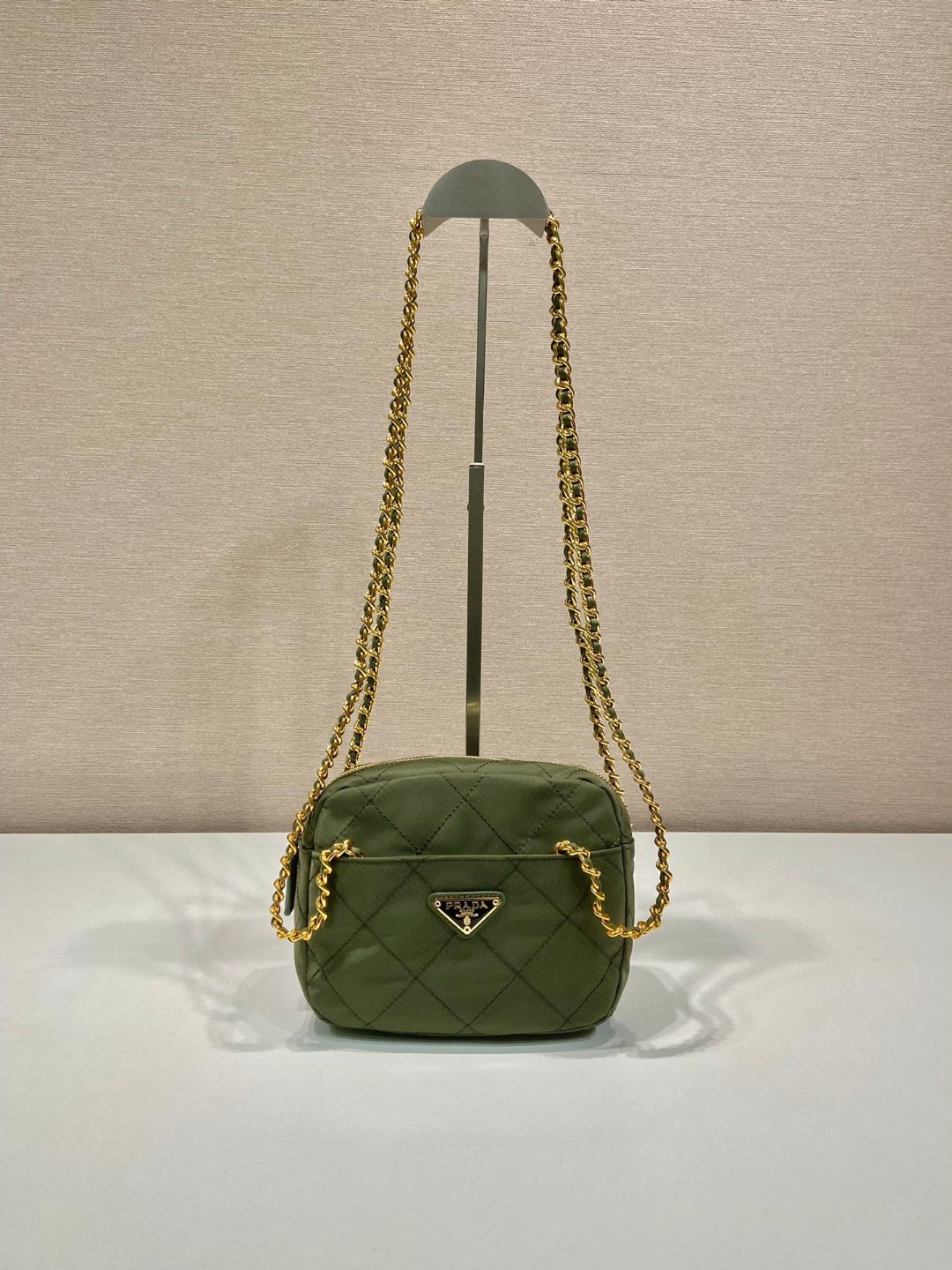 Prada Vintage Chain Rhombus Bag Brown/ Green Khaki For Women 7.5 in / 19 cm