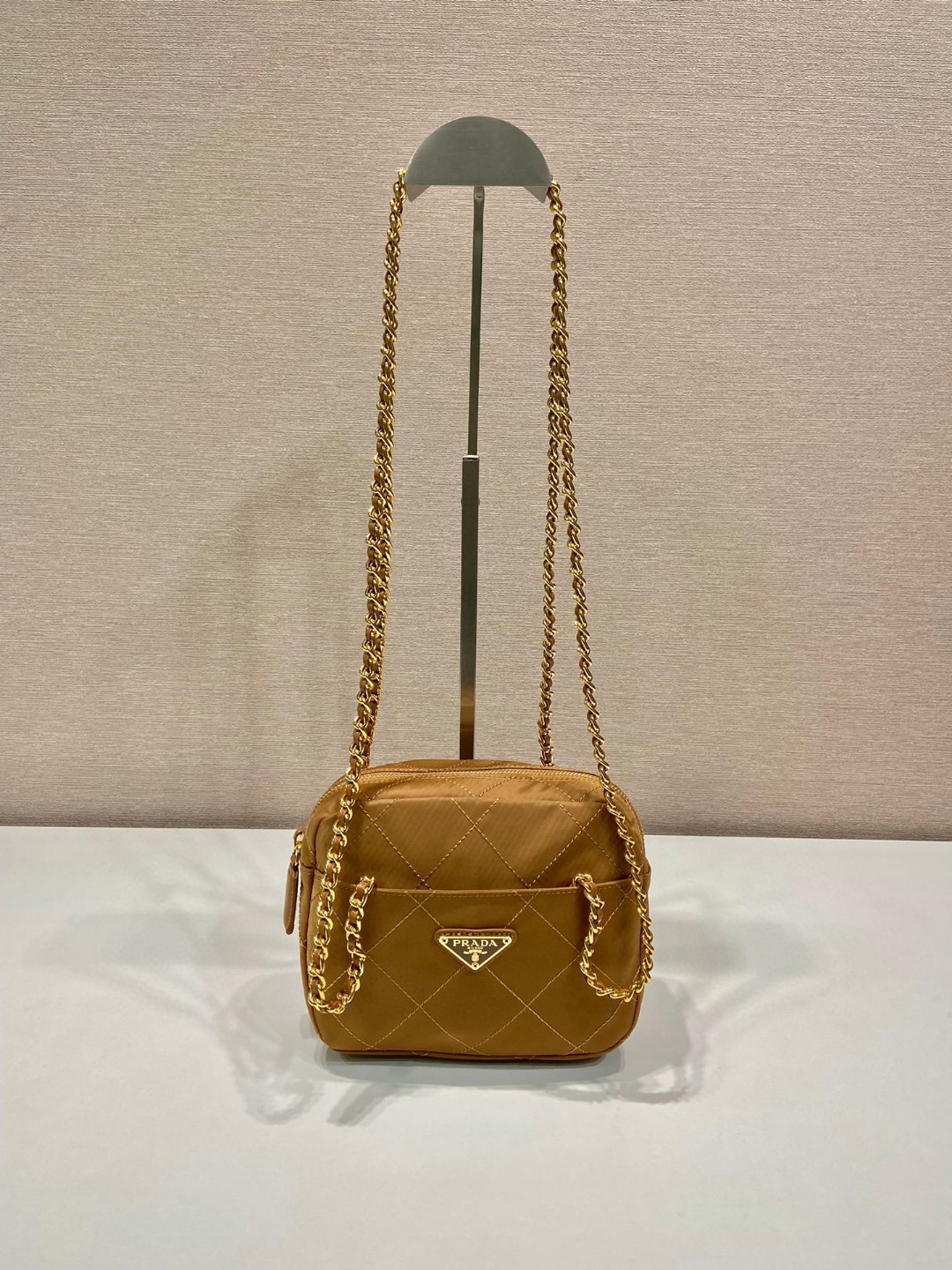 Prada Vintage Chain Rhombus Bag Brown/ Green Khaki For Women 7.5 in / 19 cm