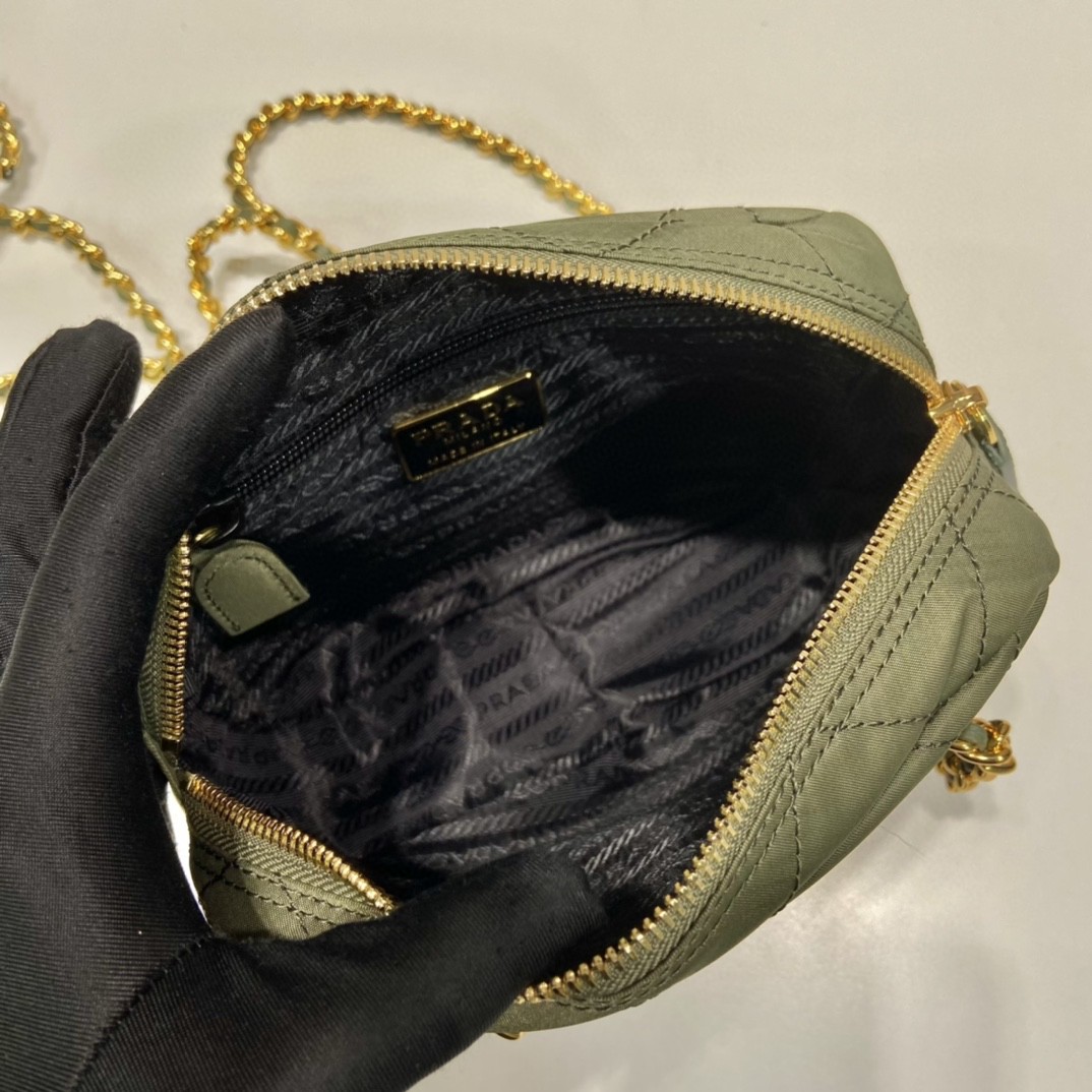 Prada Vintage Chain Rhombus Bag Brown/ Green Khaki For Women 7.5 in / 19 cm