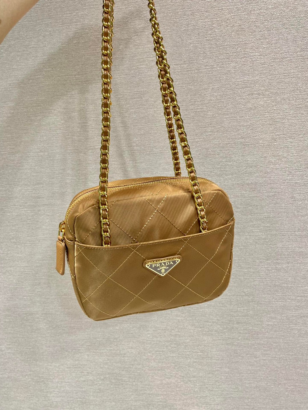 Prada Vintage Chain Rhombus Bag Brown/ Green Khaki For Women 7.5 in / 19 cm