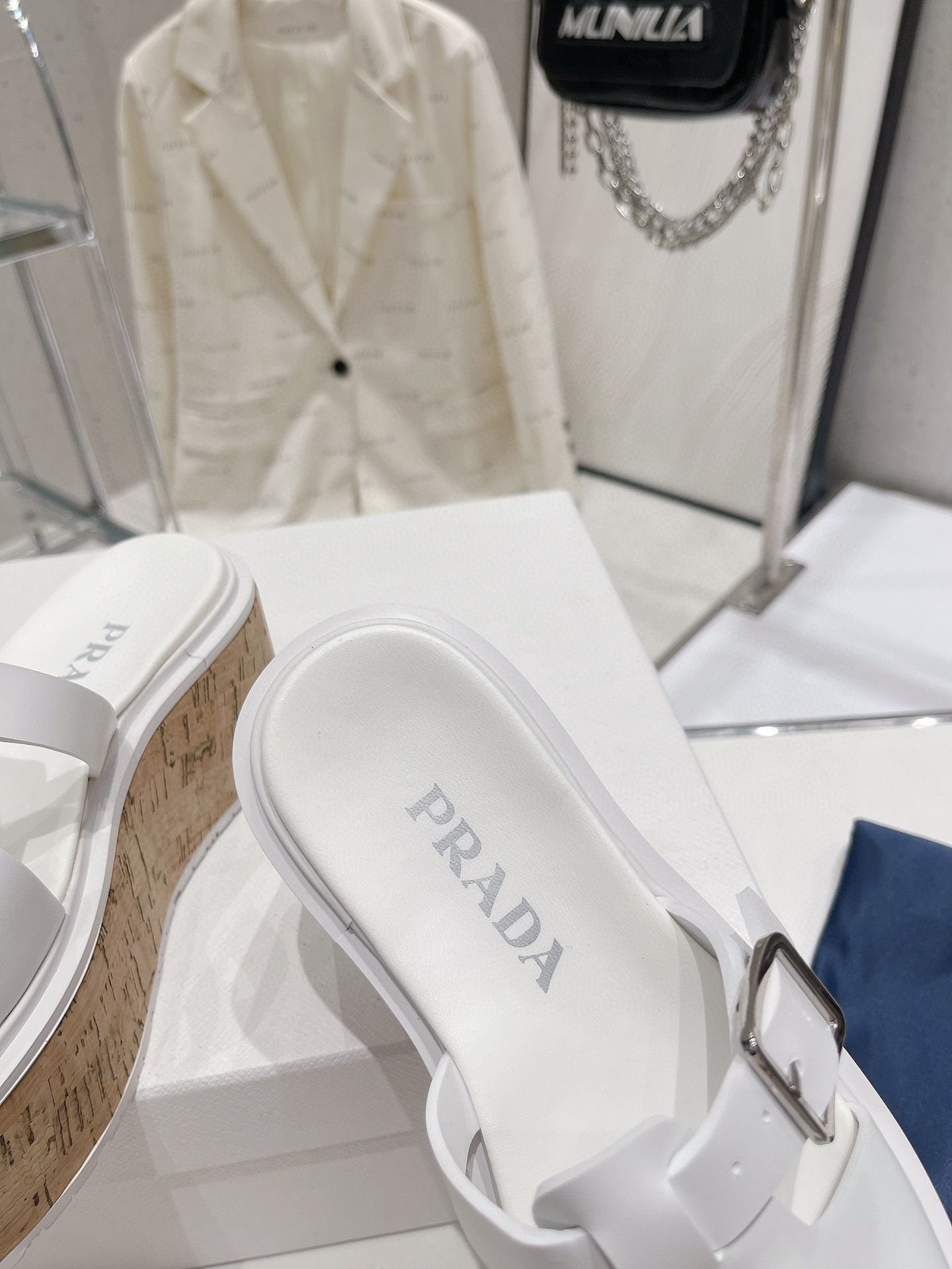 Prada Wedge Platform Sandals White  For Women 2.9 in/ 7.5 cm 1XX641_3LLP_F0009_F_075