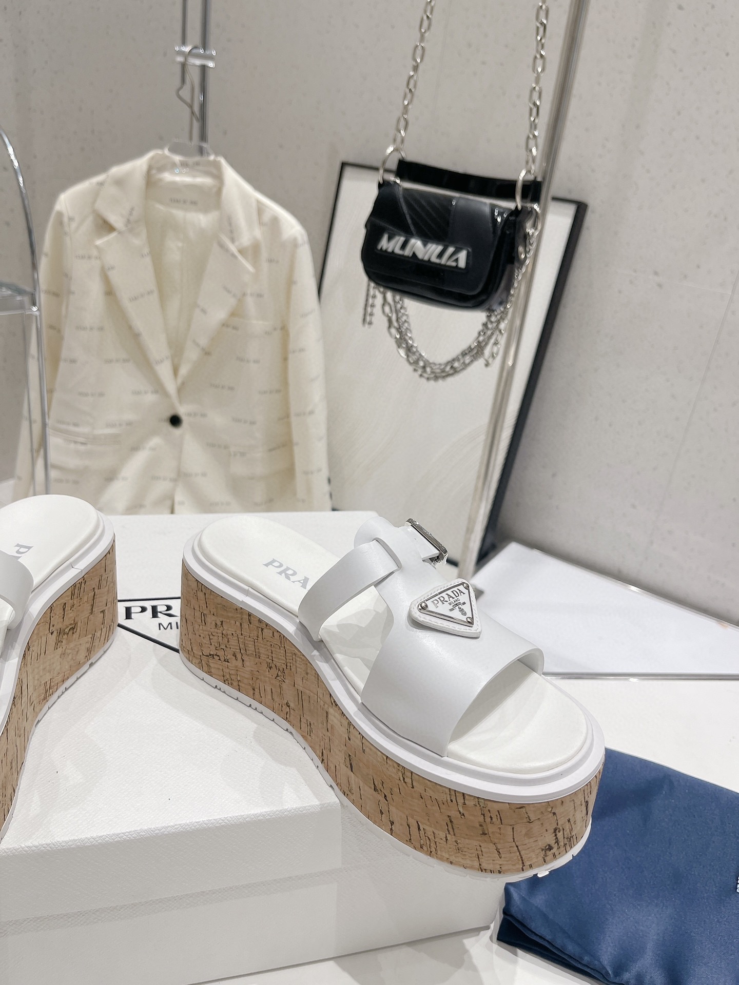 Prada Wedge Platform Sandals White  For Women 2.9 in/ 7.5 cm 1XX641_3LLP_F0009_F_075