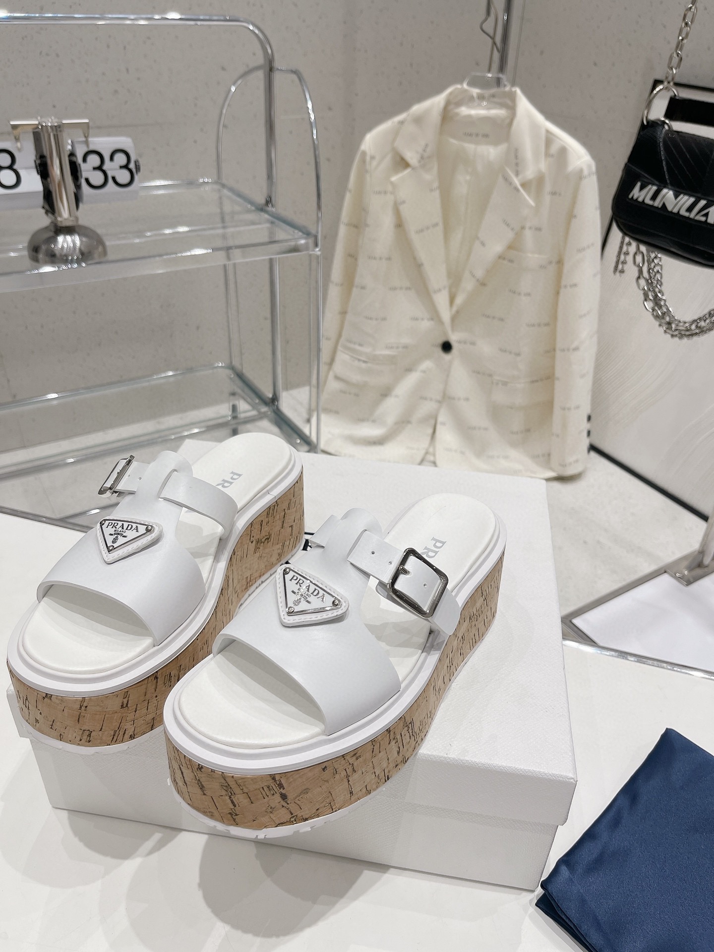 Prada Wedge Platform Sandals White  For Women 2.9 in/ 7.5 cm 1XX641_3LLP_F0009_F_075
