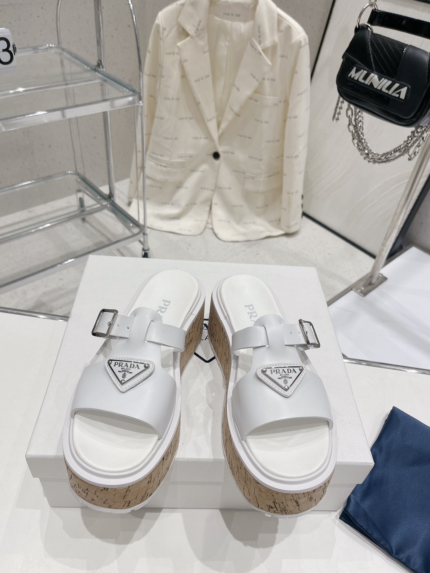 Prada Wedge Platform Sandals White  For Women 2.9 in/ 7.5 cm 1XX641_3LLP_F0009_F_075