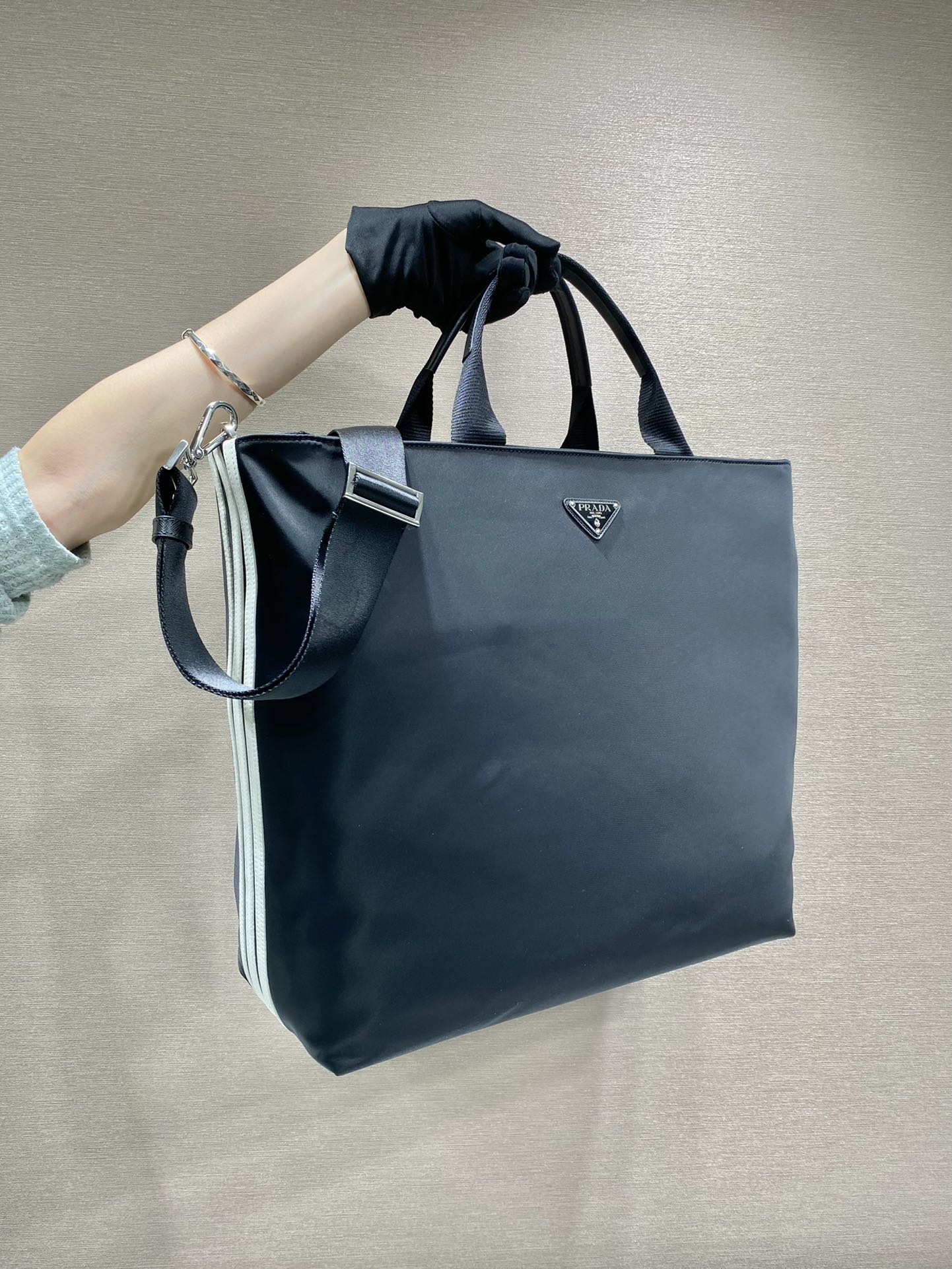 Prada x Adidas Re-Nylon Shopping Bag Black For Women, Women’s Bags 15.7in/40cm