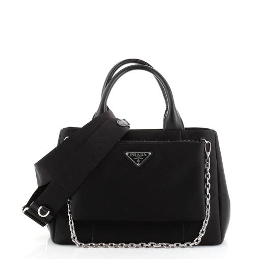 Prada Zip Pocket Chain Tote Bag Tessuto In Black For Women 11in/ 28cm